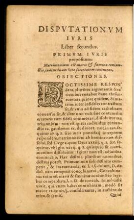 Disputationum Iuris Liber secundus.