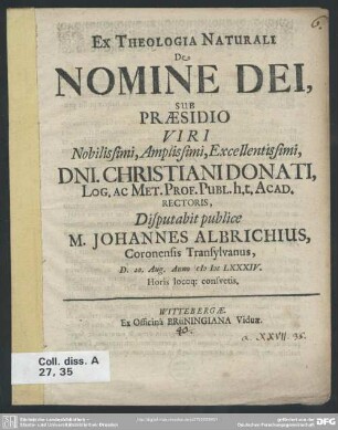 Ex theologia naturali de nomine dei
