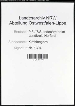 Sterberegister Standesamt Kirchlengern