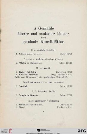 A. Gemälde älterer und moderner Meister sowie gerahmte Kunstblätter (Nr. 1-198)