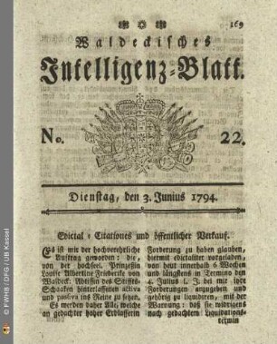 No. 22. Dienstag, den 3. Junius 1794
