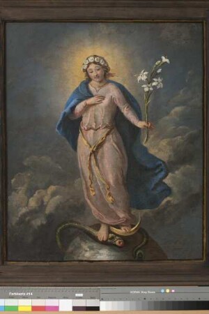 Bemalte Fahne aus der Kirche St. Bonifatius in Ungedanken (Schwalm-Eder-Kreis) — Vorderseite