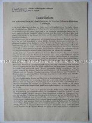 Sonderdruck mit der Entschließung zum Referat der 2. Landeskonferenz der Deutschen Volkskongressbewegung in Thüringen