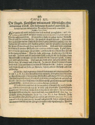 Caput XII. Die Augsb. Confession wil niemand lehren lassen ohne ordentlichen Beruff.