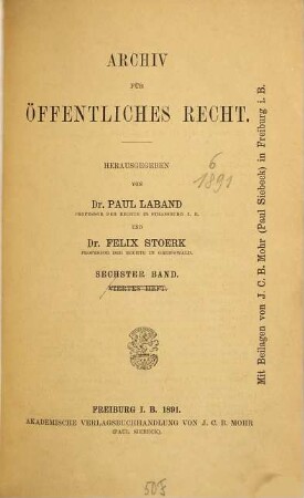 Archiv für öffentliches Recht. 6. 1891