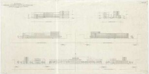 Gsaenger, Gustav; München; Alte Pinakothek und Umgebung - Gelände der ehemaligen Neuen Pinakothek (Ansichten), Ostwestseite u. Südnordseite (Schnitte)