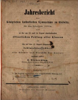 Jahresbericht : für das Schuljahr .... 1860/61