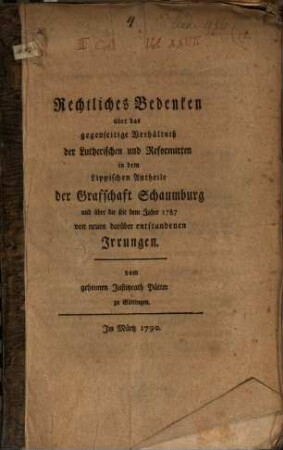 Rechtliche Bedenken über das Verhältniß der Lutherischen und Reformirten ...