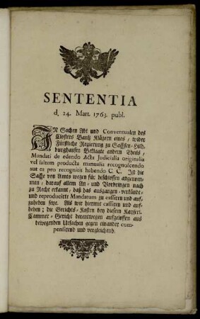 Sententia d. 24. Mart. 1763. publ.
