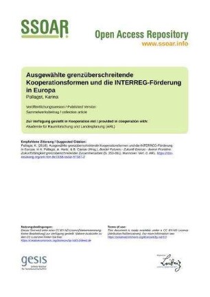 Ausgewählte grenzüberschreitende Kooperationsformen und die INTERREG-Förderung in Europa