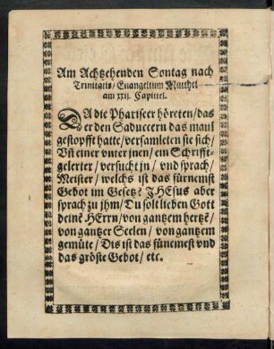Am Achtzehenden Sontag nach Trinitatis/ Evangelium Matthei am xxii. Capittel.