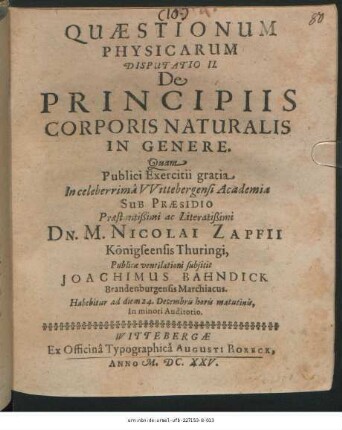 Quaestionum Physicarum Disputatio II. De Principiis Corporis Naturalis In Genere