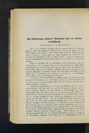 Die Besiedelung unserer Kolonien und die Wehrverfassung.