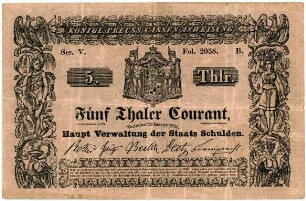 Geldschein, 5 Taler Courant, 1.1.1835