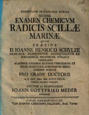 Dissertatio sistens examen chemicum radicis scillae marinae