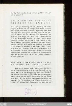 Die Baupläne Der Neuen Siedlungen Im Emek.