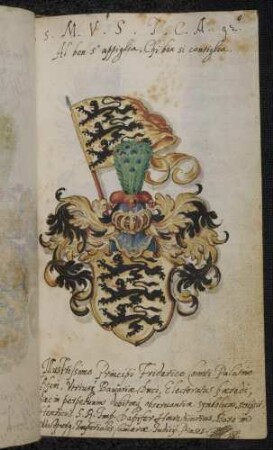 Wappen. Freiherr Heinrich Truchseß von Waldburg, Erbtruchseß, Vorsitzender des Reichskammergerichts (1568-1637), Eintrag 1592