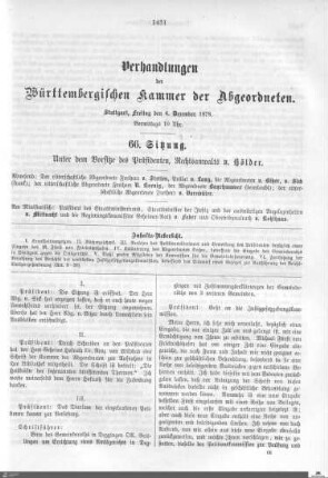 66. Sitzung, Stuttgart, 6.12.1878