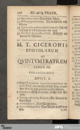 M. T. Ciceronis Epistolarum Ad Quintumfratrem Liber III.
