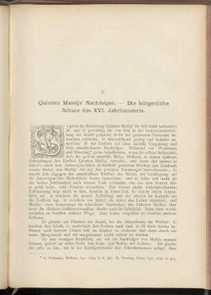 V. Quinten Massijs' Nachfolger. - Die bürgerliche Schule des XVI. Jahrhunderts.