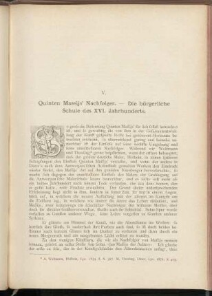 V. Quinten Massijs' Nachfolger. - Die bürgerliche Schule des XVI. Jahrhunderts.