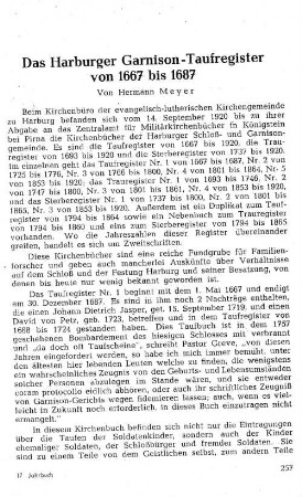 Das Harburger Garnison-Taufregister von 1667 bis 1687