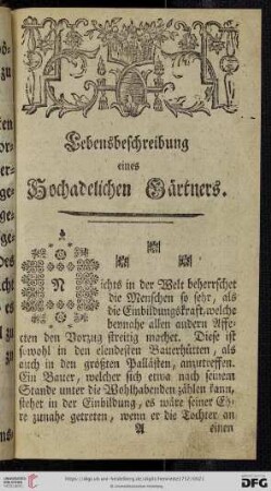 Lebensbeschreibung eines hochadelichen Gaertners