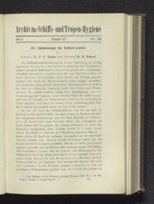 Zur Epidemiologie der Schlafkrankheit