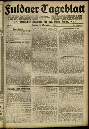 Ausgabe vom Freitag, den 03. September 1920.