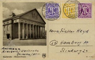 Postkartensammlung Weis mit Ansichten Karlsruhes. Stadthalle