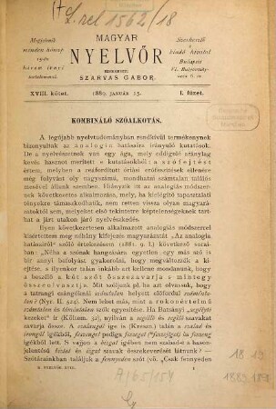Magyar nyelvőr : a magyar nyelv és kultúra nemzetközi társaságának folyóirata. 18. 1889