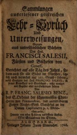 Sammlungen auserlesener geistreichen Lehr-Sprüch Und Unterweisungen