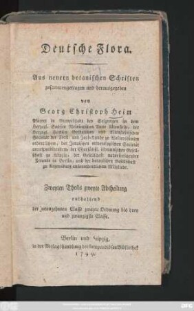 Theil 2, Abtheilung 2: Enthaltend der neunzehnten Classe zweyte Ordnung bis drey und zwanzigste Classe