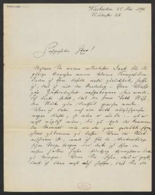 Brief an Ludwig Strecker  und B. Schott's Söhne : 25.05.1896