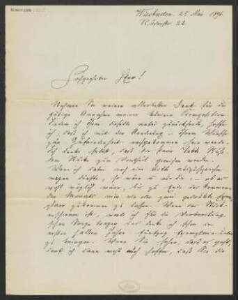 Brief an Ludwig Strecker <senior> und B. Schott's Söhne : 25.05.1896