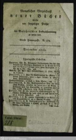 1810,Dez.: Monatliches Verzeichniß neuer Bücher, welche um beygesetzte Preiße in der Waltherschen Hofbuchhandlung zu haben sind