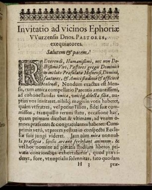 Invitatio ad vicinos Ephoriae Wurzensis Dnos. Pastores, exequiatores