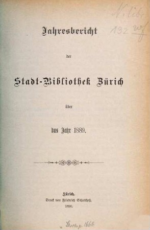 Jahresbericht der Stadtbibliothek Zürich : über d. Jahr .... 1889