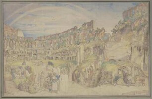 Ansicht des Inneren des Kolosseums in Rom mit Szenen aus dem italienischen Volksleben
