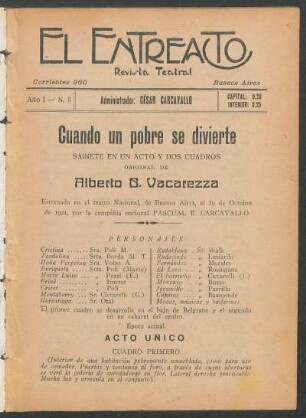 1922000103: Cuando un pobre se divierte : sainete en un acto y dos cuadros