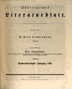 Theologisches Literaturblatt. 36. 1859