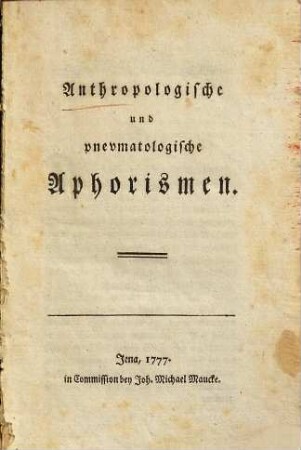Anthropologische und pnevmatologische Aphorismen