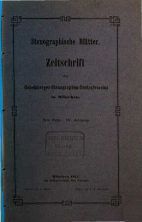 Stenographische Blätter : Zeitschrift und Lesebibliothek, 3. 1853