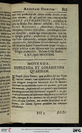 Monenda, supplenda et corrigenda quaedam