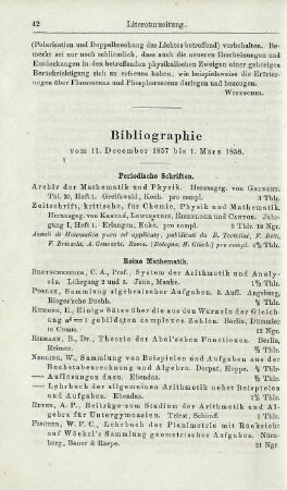 Bibliographie vom 11. December 1857. bis 1. März 1858.