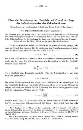 Über die Berechnung der Herdtiefe auf Grund der Lage des Inflexionspunktes der P-Laufzeitkurve