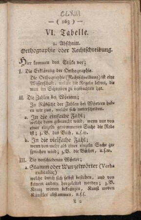 VI. Tabelle. 2. Abschnitt. Orthographie oder Rechtschreibung.