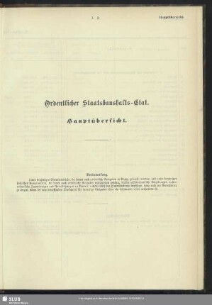 Ordentlicher Staatshaushalts-Etat. Hauptübersicht