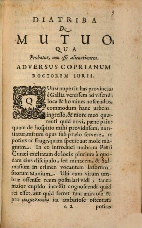Diatriba De Mutuo, Non esse Alienationem : Adversus Coprianum Quemdam Iuris Doctorem
