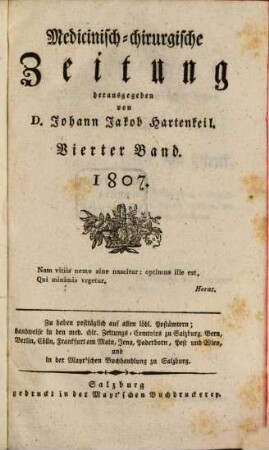 Medicinisch-chirurgische Zeitung. 1807, 4